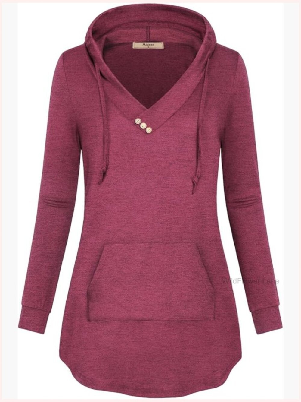Long Sleeve V Neck Tunic Hoodie with Kangaroo Pocket